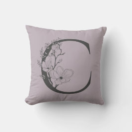 Elegant C Boho Blommigt Monogram Initial Lilac Grå Kudde