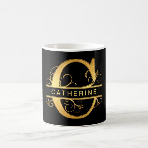 Elegant ’C’ Monogram Personlig Namn Black Guld Kaffemugg