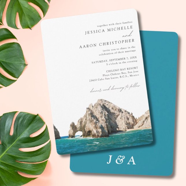 Elegant Cabo Bröllop Anpassningsbar Scenia-inbjuda Inbjudningar (Elegant Cabo Wedding Custom Scenic Invitation)