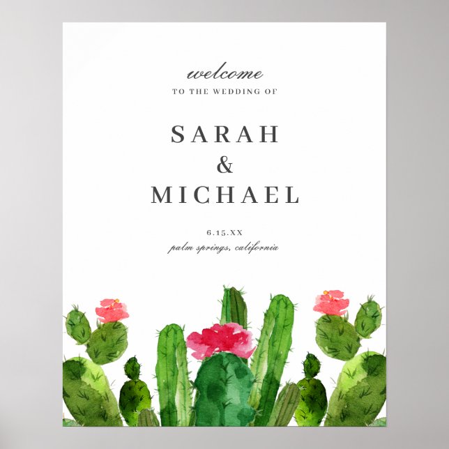 Elegant Cactus Garden Wedding Välkomstskylt Poster (Framsidan)