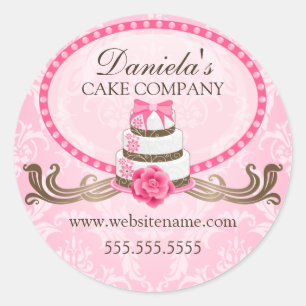 Elegant Cake and Damask Bakery Box Sälar Runt Klistermärke