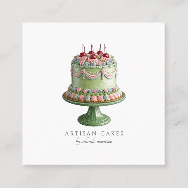 Elegant Cake Bageri Fyrkantigt Visitkort (Framsida)