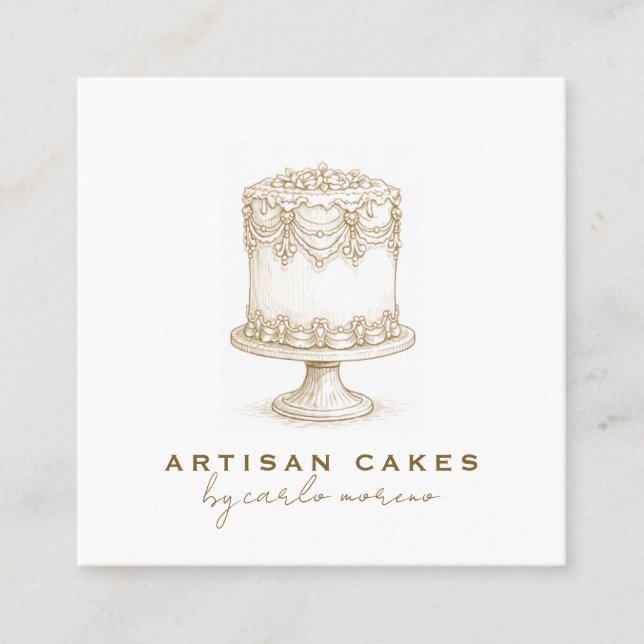 Elegant Cake Bakery Business Card Fyrkantigt Visitkort (Framsida)