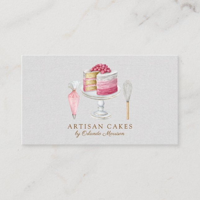 Elegant Cake Bakery Watercolor Cake Visitkort (Framsida)