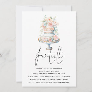 Elegant Cake Dusty Rosa Peach Script 40:e födelsed Inbjudningar
