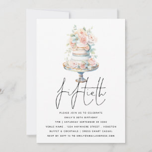 Elegant Cake Dusty Rosa Peach Script 50:e födelsed Inbjudningar