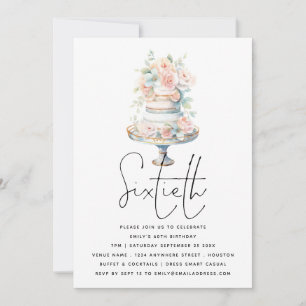 Elegant Cake Dusty Rosa Peach Script 60:e födelsed Inbjudningar