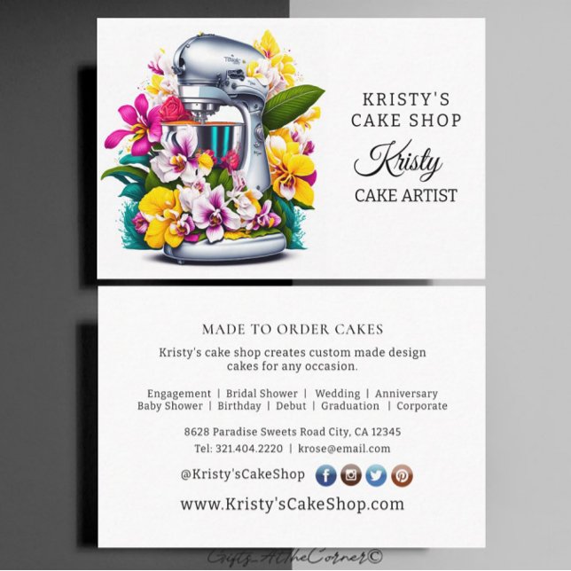 Elegant Cake Mixer Gult Rosa Orchids Bakery Visitkort (Skapare uppladdad)