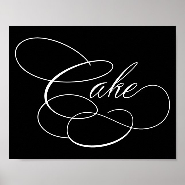 Elegant Cake White-skript | Vågrät Bord-tecken Poster (Framsidan)