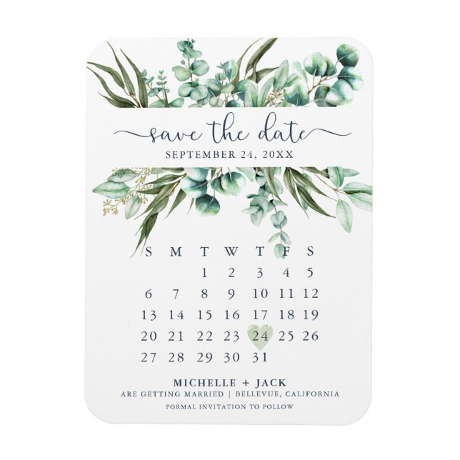 Elegant Calendar Eucalyptus Spara datum magneter (Vertikal)