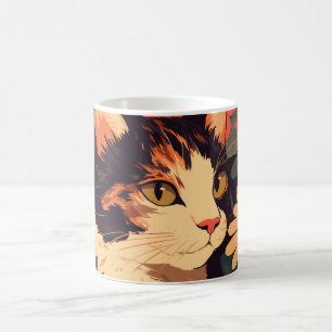 Elegant Calico Cat i Blommigt Garden Kaffemugg