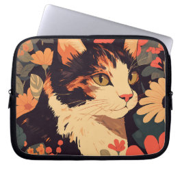 Elegant Calico Cat i Blommigt Garden Laptop sleeve