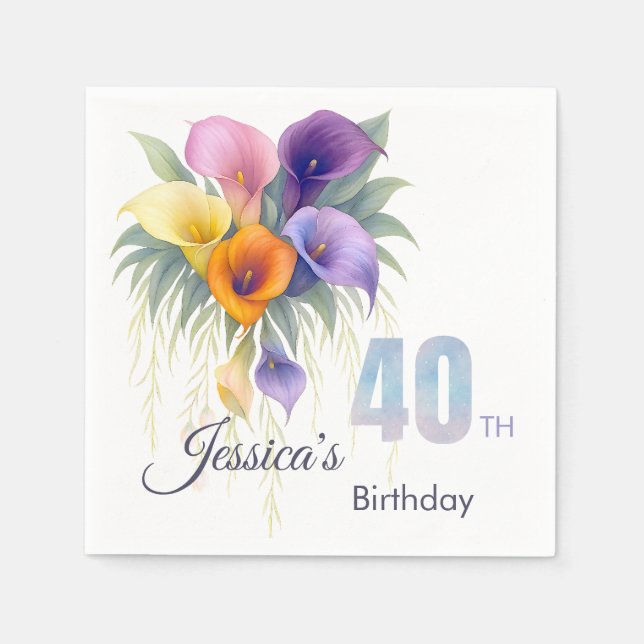 Elegant Calla Lily 40:e födelsedagsmilstolpen Pappersservett (Framsidan)