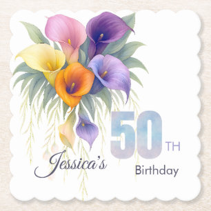 Elegant Calla Lily 50:e födelsedagsmilstolpen Underlägg Papper