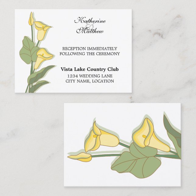 Elegant Calla Lily i Gult Reception Card Tilläggskort (Fram/baksida)