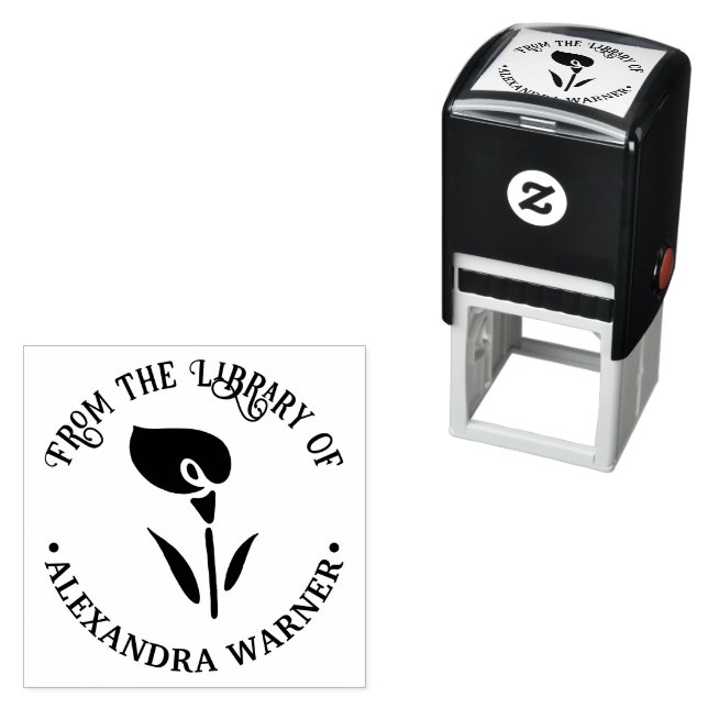 Elegant Calla Lily Siluett Biblioteksboknamn Självfärgande Stämpel (In Situ)