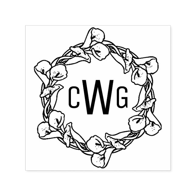 Elegant Callaliljekrans 3 Initialer Monogram #1 Självfärgande Stämpel (Design)