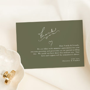 Elegant Callifgraphy Sage Grönt Simple Bröllop Tack Kort