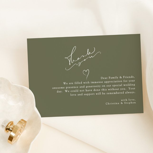 Elegant Callifgraphy Sage Grönt Simple Bröllop Tack Kort (Skapare uppladdad)