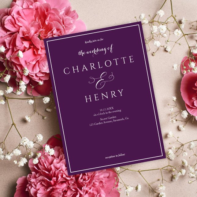 Elegant Callighraphy Script Lila Bröllop Inbjudningar (Skapare uppladdad)