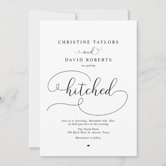 Elegant Calligrafi, komma Hitched Inbjudningar (Framsida)