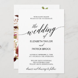 Elegant Calligrafi med Blommigt Backups Bröllop Inbjudningar