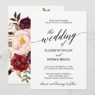 Elegant Calligrafi med Blommigt Backups Bröllop Inbjudningar