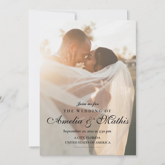 Elegant Calligrafi med fotobröllop-inbjudan Inbjudningar (Framsida)