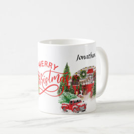 Elegant calligrafi monogram röd och grönt Julafton Kaffemugg