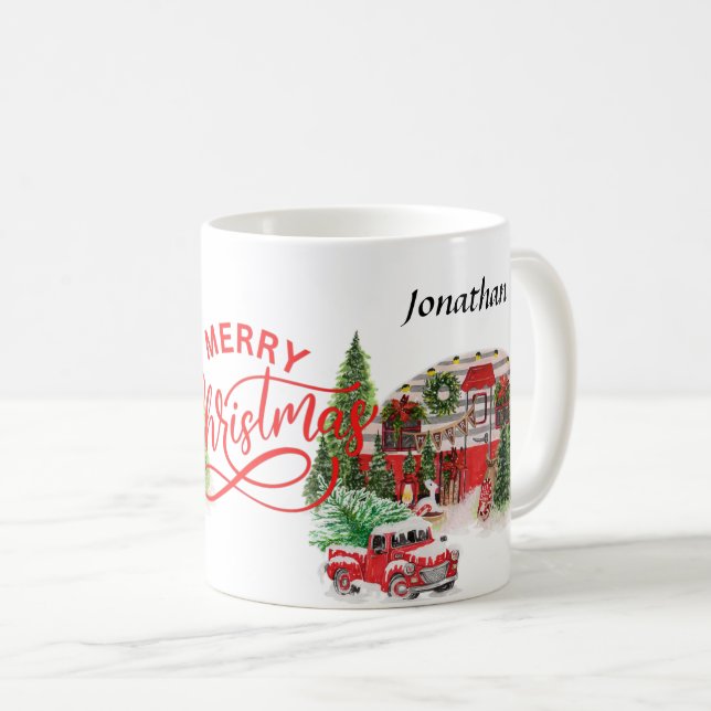 Elegant calligrafi monogram röd och grönt Julafton Kaffemugg (Framsida höger)