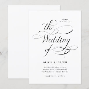 Elegant Calligrafi  Svarta och vita Bröllop Inbjudningar