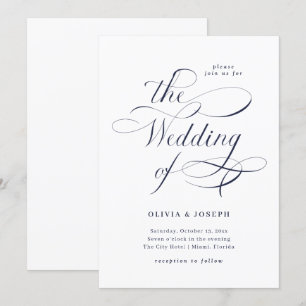 Elegant Calligrafi Tunga Blå Bröllop Inbjudningar
