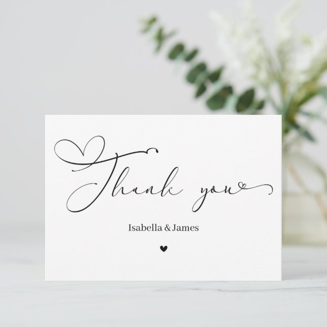 Elegant Calligraph Simple Heart Wedding  Tack Kort (Stående Fram)