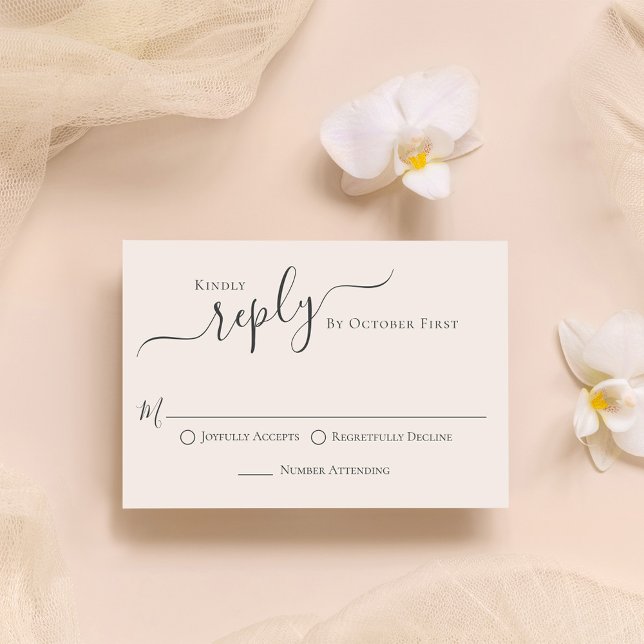 Elegant  Calligraphy Ampersand Guest OSA Kort (Elegant calligraphy reply enclosure card with a soft blush background. )