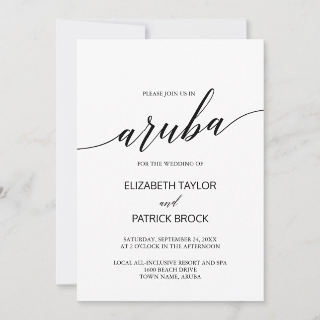 Elegant Calligraphy Aruba Destination Wedding Inbjudningar (Framsida)
