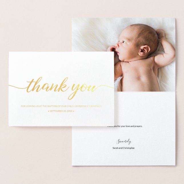 Elegant Calligraphy Baby Baptism tack vare fotot Folierat Kort (Display)