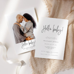 Elegant Calligraphy Baby Shower Hej baby Inbjudningar