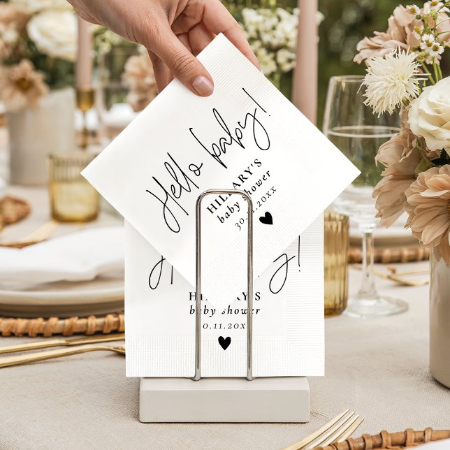 Elegant Calligraphy Baby Shower Hej baby Pappersservett (Skapare uppladdad)