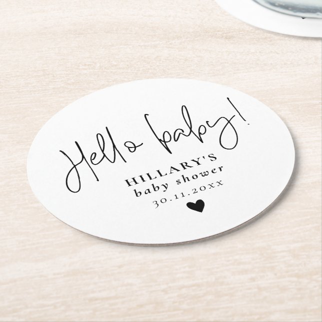 Elegant Calligraphy Baby Shower Hej baby Underlägg Papper Rund (Vinklad)