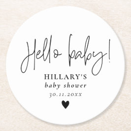 Elegant Calligraphy Baby Shower Hej baby Underlägg Papper Rund