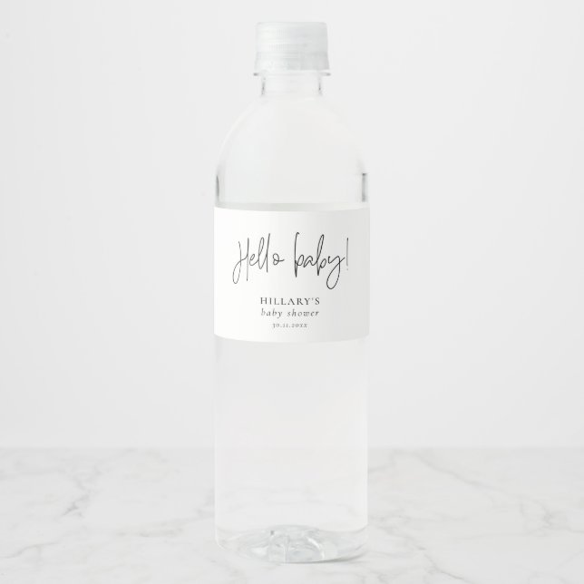 Elegant Calligraphy Baby Shower Hej baby Vattenflaskor Etikett (Framsida)