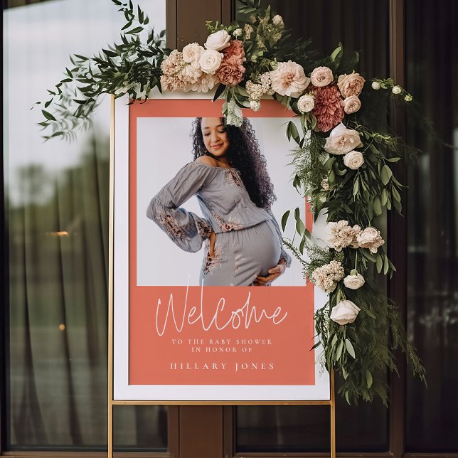 Elegant Calligraphy Baby Shower Peach Välkommen Poster (Skapare uppladdad)