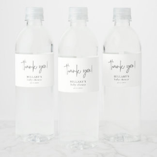Elegant Calligraphy Baby Shower Tack Vattenflaskor Etikett
