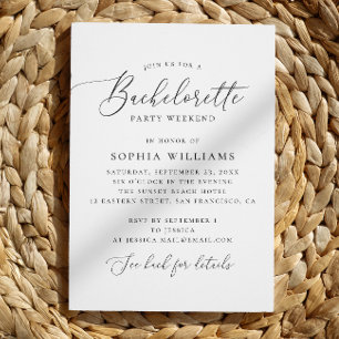 Elegant calligraphy bachelorette Party helg Inbjudningar