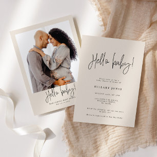 Elegant Calligraphy Barnskor Hej baby Rosa Inbjudningar
