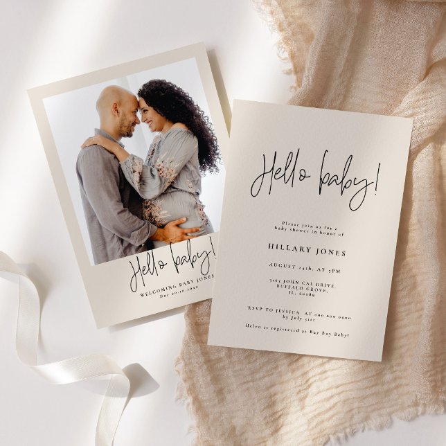 Elegant Calligraphy | Barnskor Hej baby Rosa Inbjudningar (Skapare uppladdad)