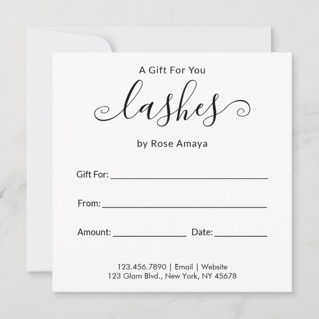 Elegant Calligraphy Beauty Salon Gift Certificate (Framsida)