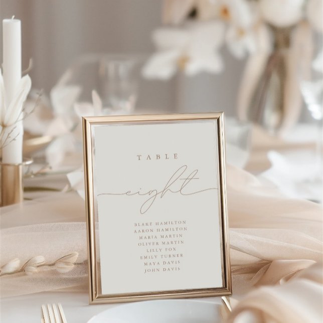 Elegant Calligraphy Beige Åtta Bordsnumret (Elegant Calligraphy Beige Eight Table Number)