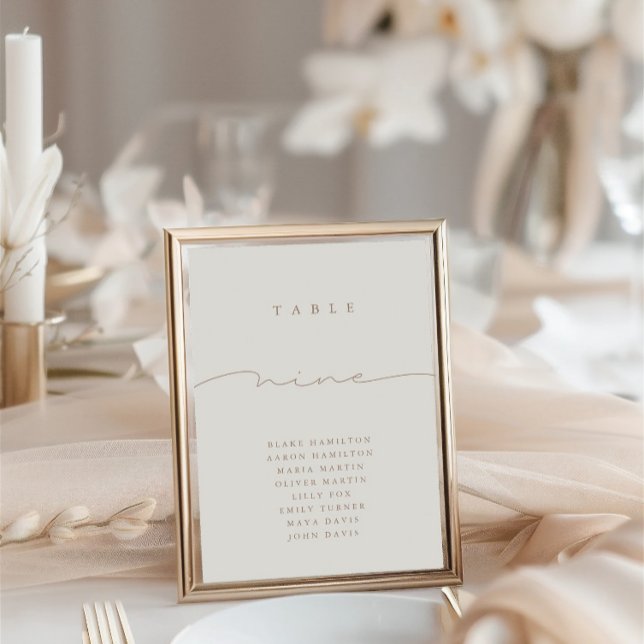 Elegant Calligraphy Beige Nine Bordsnummer (Elegant Calligraphy Beige Nine Table Number)
