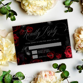 Elegant Calligraphy Black and Red Blommigt Bröllop OSA Kort